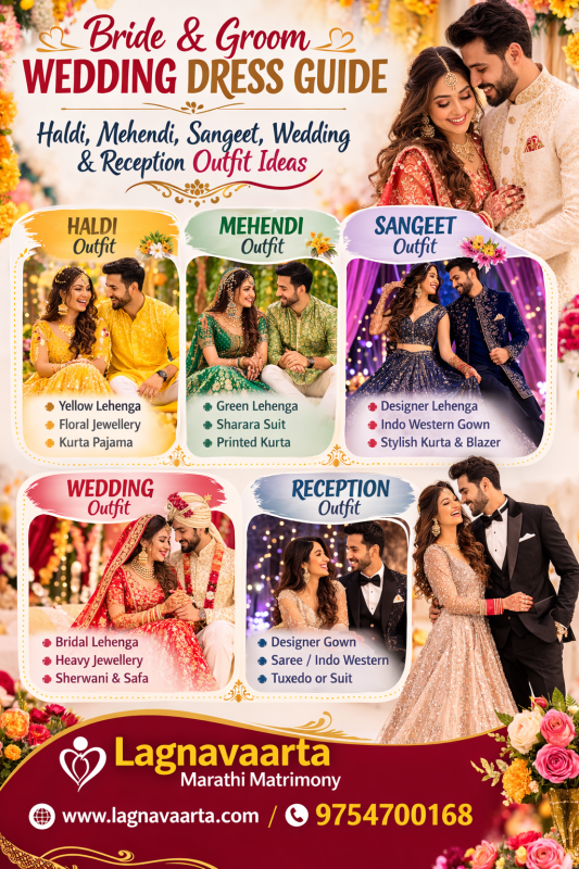 Bride & Groom Wedding Dress Guide: Haldi, Mehendi, Sangeet, Wedding & Reception Outfit Ideas